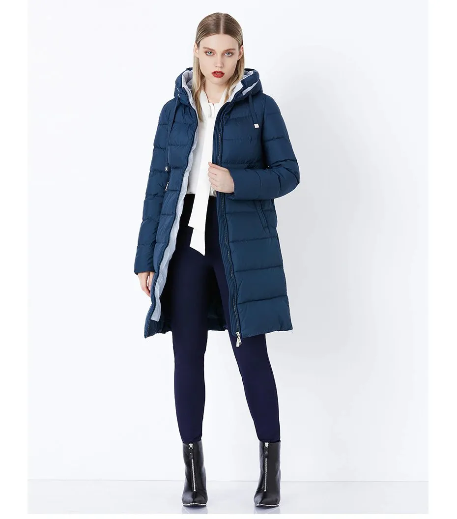 Women's Autumn/Winter Cotton Padded Windproof Long Down Jacket With Hood