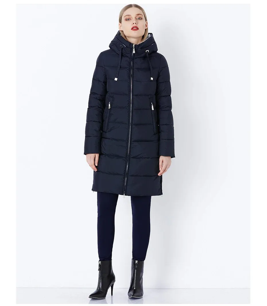 Women's Autumn/Winter Cotton Padded Windproof Long Down Jacket With Hood