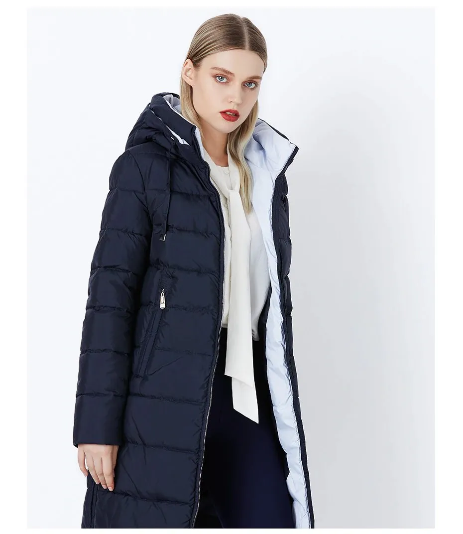Women's Autumn/Winter Cotton Padded Windproof Long Down Jacket With Hood