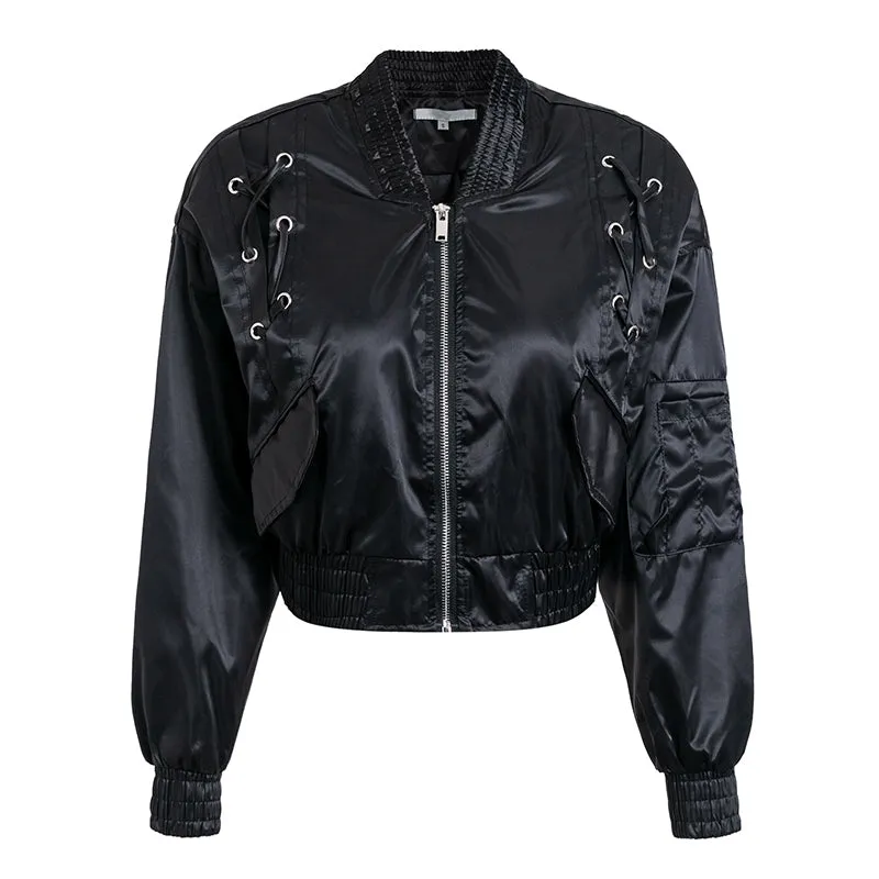 Women's Spring Satin Basic Bomber
