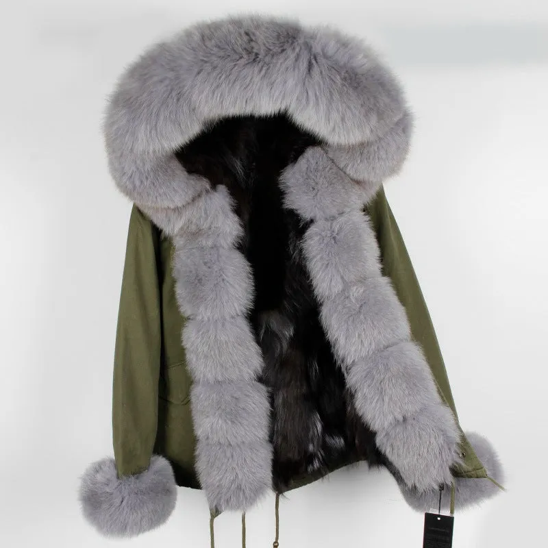 Women's Winter Casual Acrylic Hooded Parka With Fox Fur