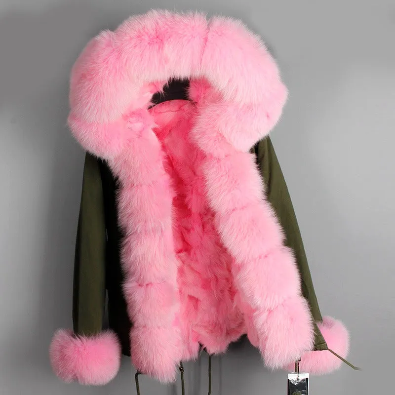 Women's Winter Casual Acrylic Hooded Parka With Fox Fur