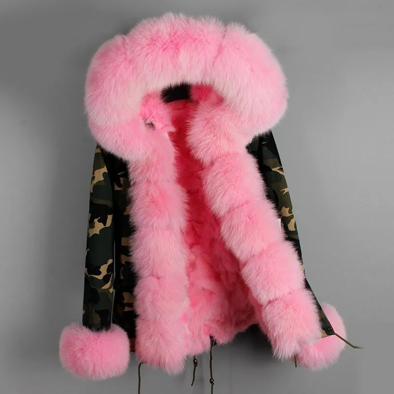 Women's Winter Casual Acrylic Hooded Parka With Fox Fur