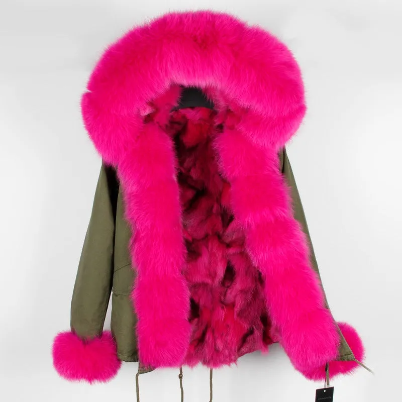 Women's Winter Casual Acrylic Hooded Parka With Fox Fur