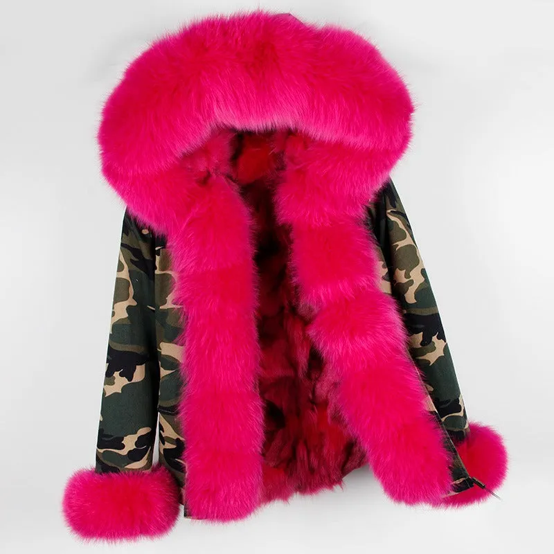 Women's Winter Casual Acrylic Hooded Parka With Fox Fur