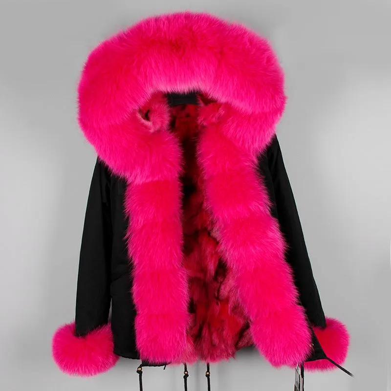 Women's Winter Casual Acrylic Hooded Parka With Fox Fur