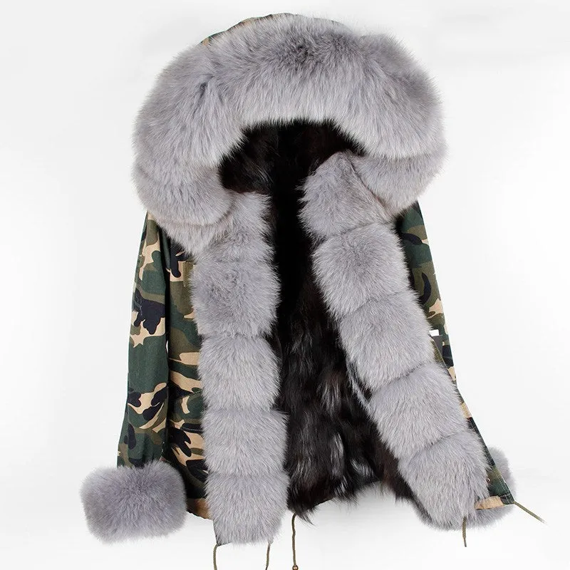 Women's Winter Casual Acrylic Hooded Parka With Fox Fur