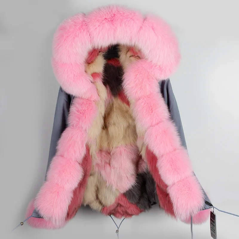 Women's Winter Casual Acrylic Hooded Parka With Fox Fur