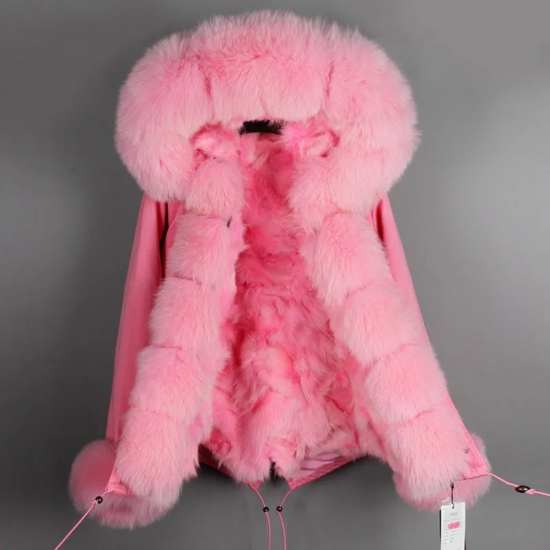 Women's Winter Casual Acrylic Hooded Parka With Fox Fur