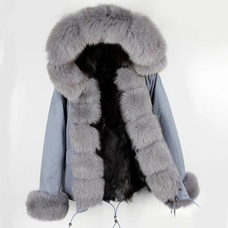 Women's Winter Casual Acrylic Hooded Parka With Fox Fur