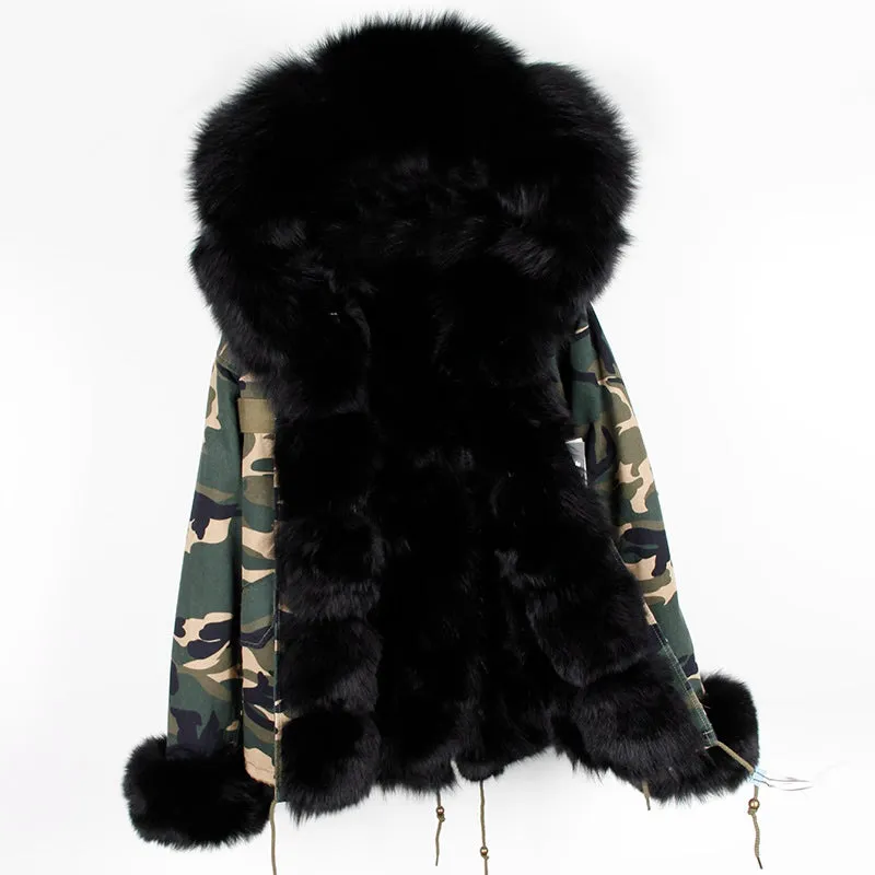 Women's Winter Casual Acrylic Hooded Parka With Fox Fur