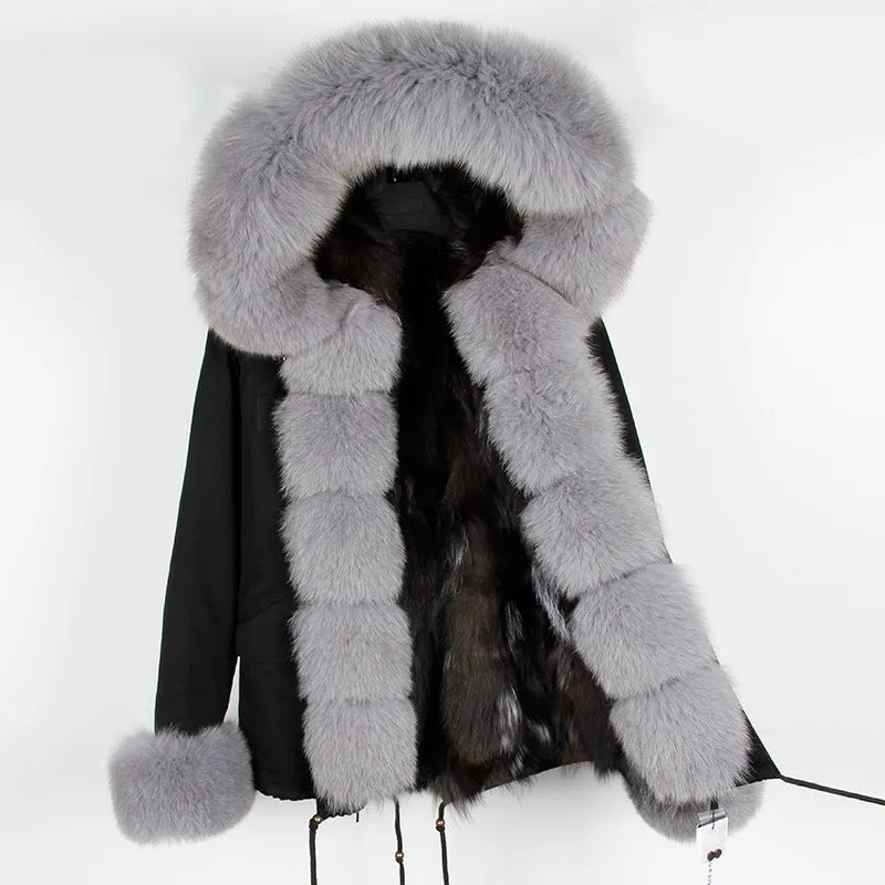 Women's Winter Casual Acrylic Hooded Parka With Fox Fur
