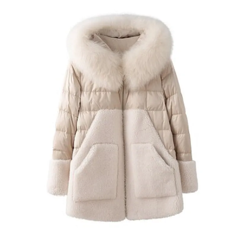 Women's Winter Casual Hooded Batik Parka With Fox Fur