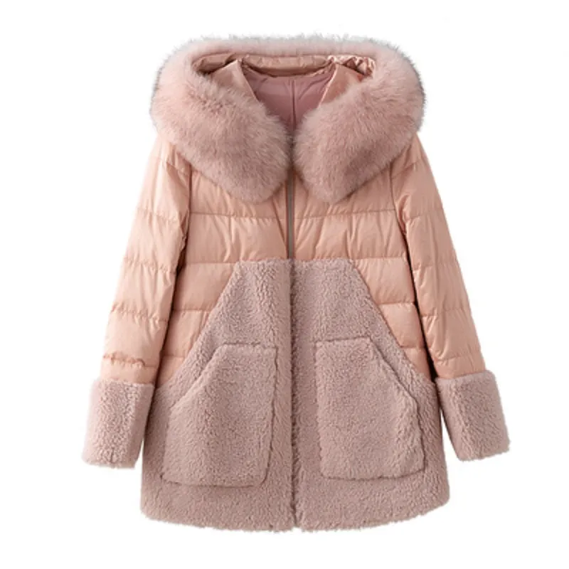 Women's Winter Casual Hooded Batik Parka With Fox Fur