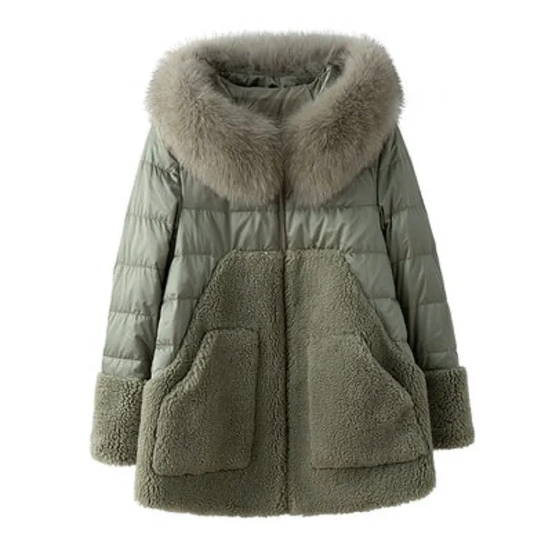 Women's Winter Casual Hooded Batik Parka With Fox Fur