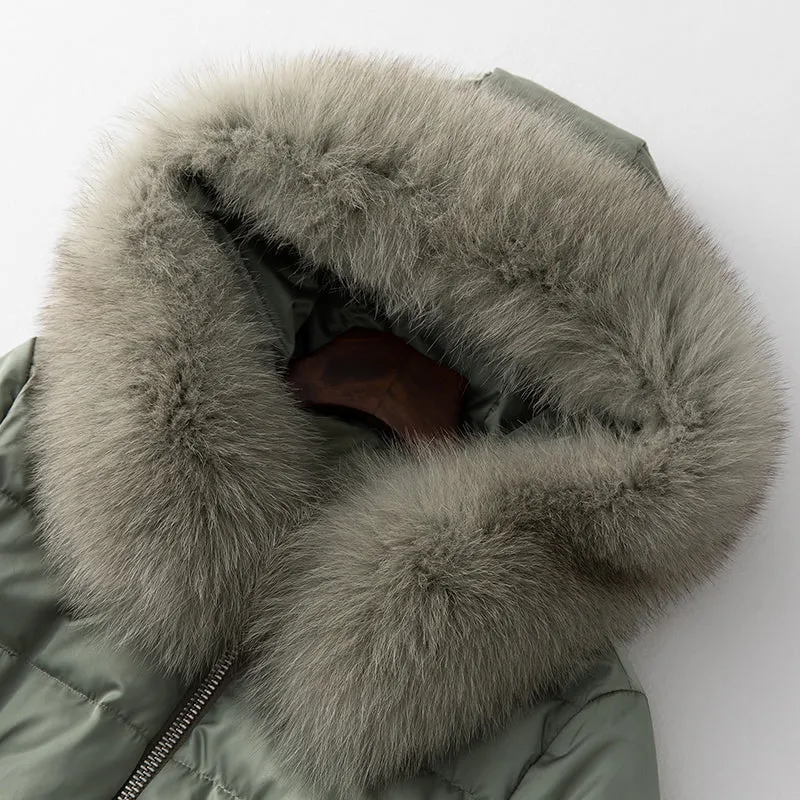 Women's Winter Casual Hooded Batik Parka With Fox Fur