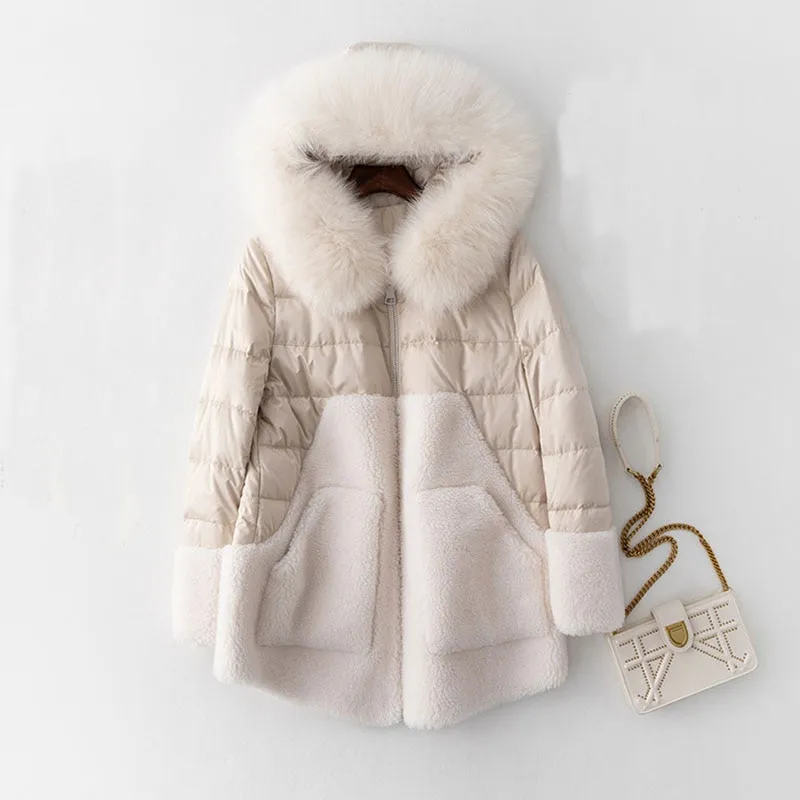 Women's Winter Casual Hooded Batik Parka With Fox Fur