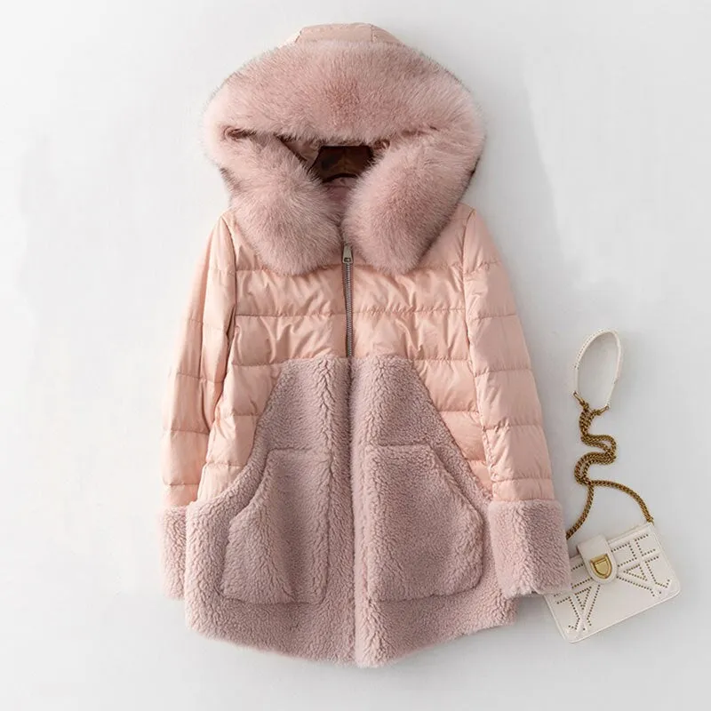 Women's Winter Casual Hooded Batik Parka With Fox Fur