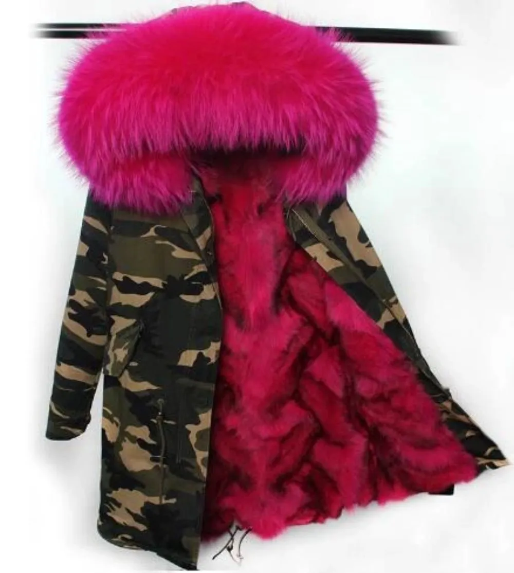 Women's Winter Casual Long Polyester Thick Parka With Raccoon Fur