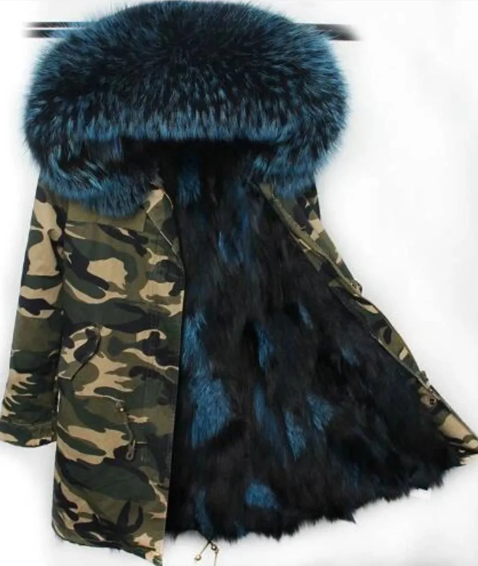Women's Winter Casual Long Polyester Thick Parka With Raccoon Fur