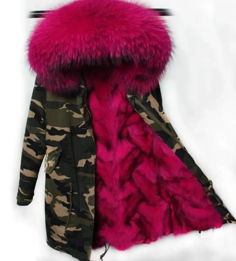 Women's Winter Casual Long Polyester Thick Parka With Raccoon Fur