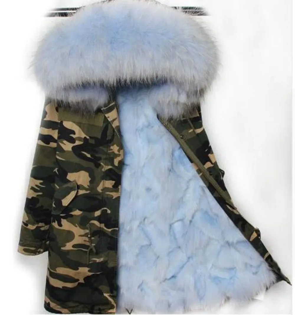 Women's Winter Casual Long Polyester Thick Parka With Raccoon Fur