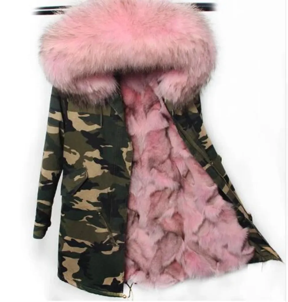 Women's Winter Casual Long Polyester Thick Parka With Raccoon Fur