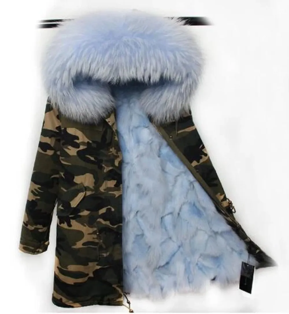 Women's Winter Casual Long Polyester Thick Parka With Raccoon Fur
