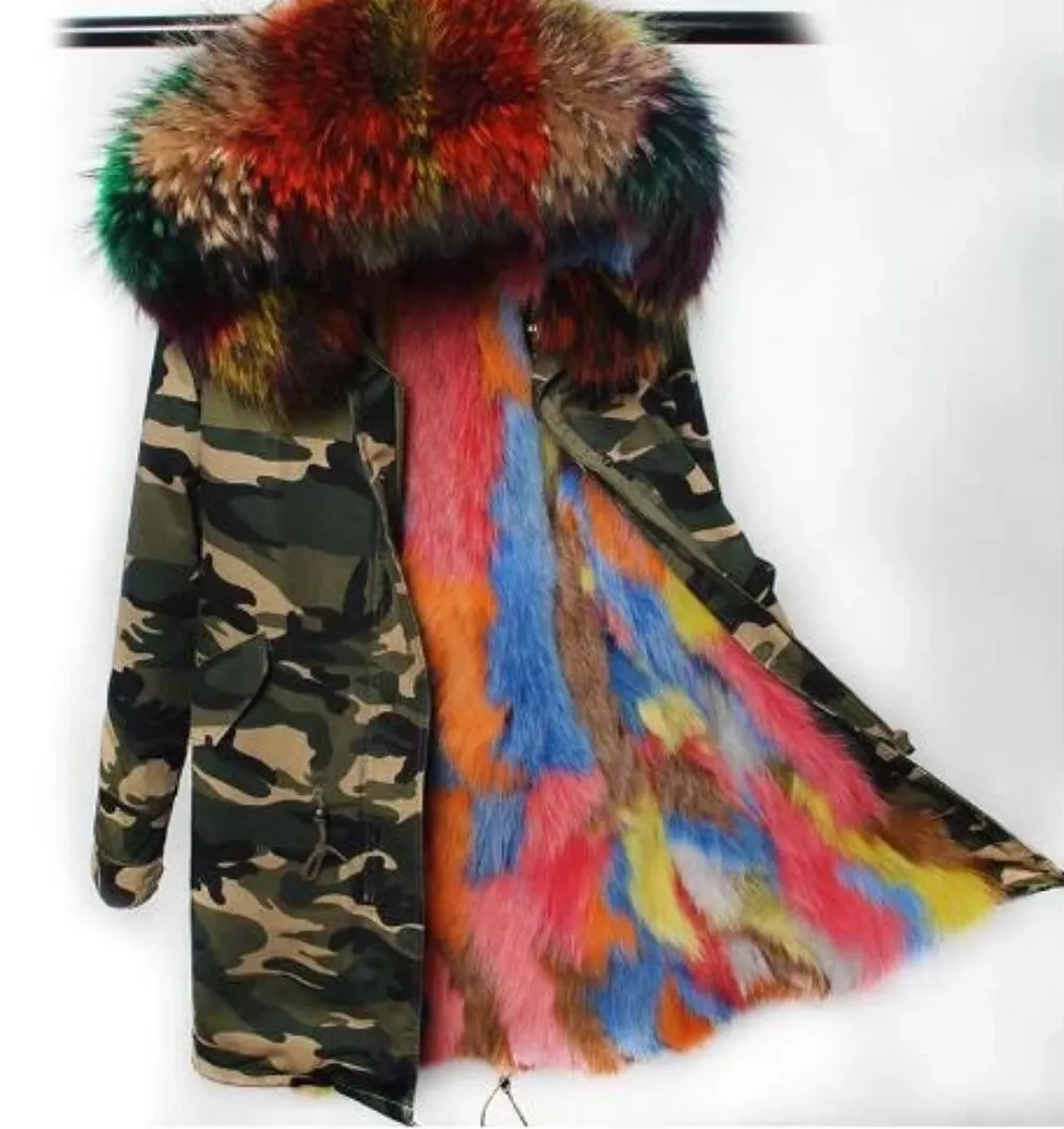 Women's Winter Casual Long Polyester Thick Parka With Raccoon Fur