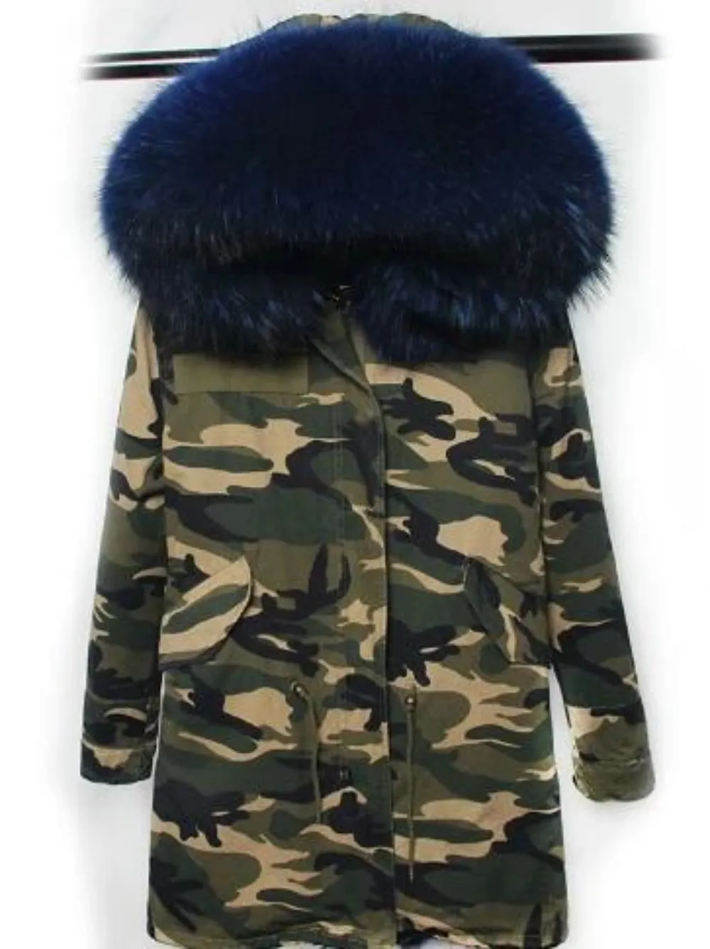 Women's Winter Casual Long Polyester Thick Parka With Raccoon Fur