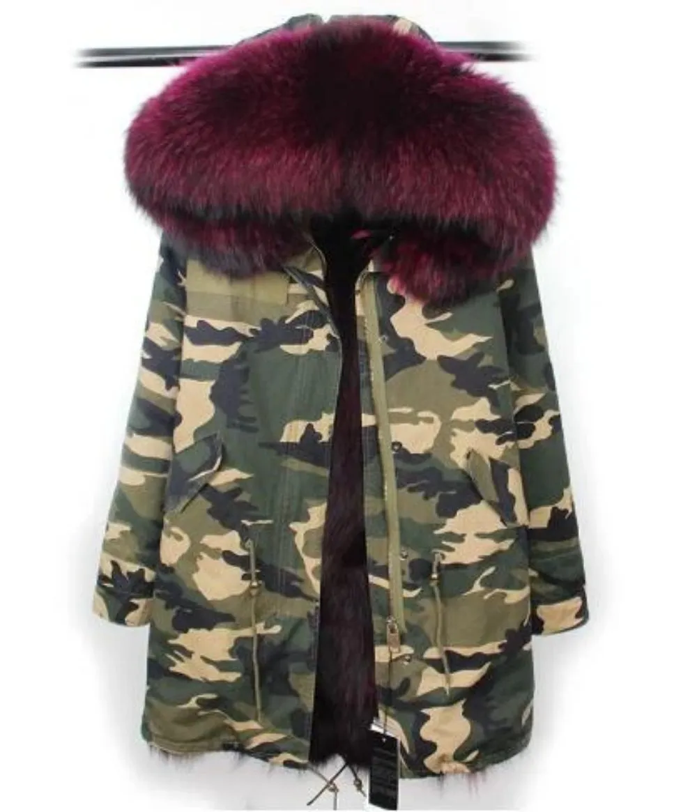 Women's Winter Casual Long Polyester Thick Parka With Raccoon Fur