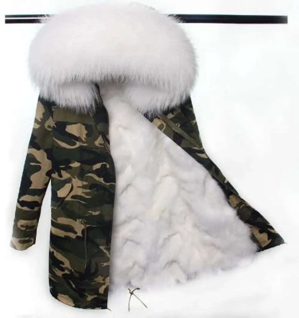 Women's Winter Casual Long Polyester Thick Parka With Raccoon Fur