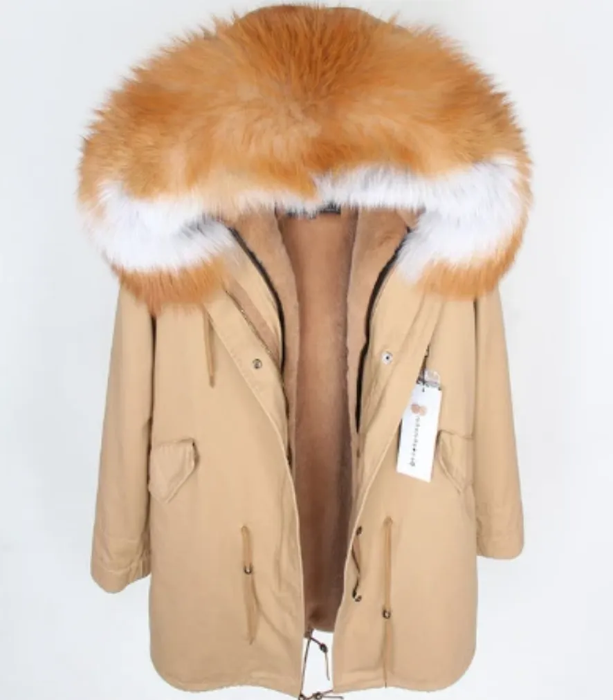 Women's Winter Casual Long Slim Thick Parka With Fox Fur