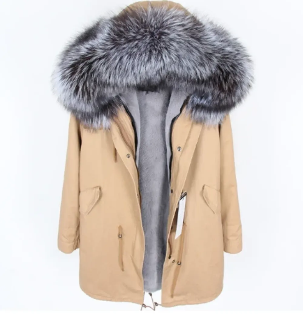 Women's Winter Casual Long Slim Thick Parka With Fox Fur
