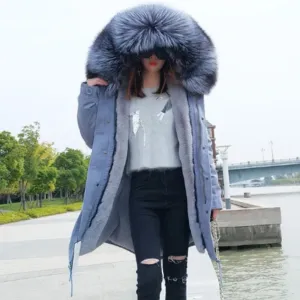 Women's Winter Casual Long Slim Thick Parka With Fox Fur
