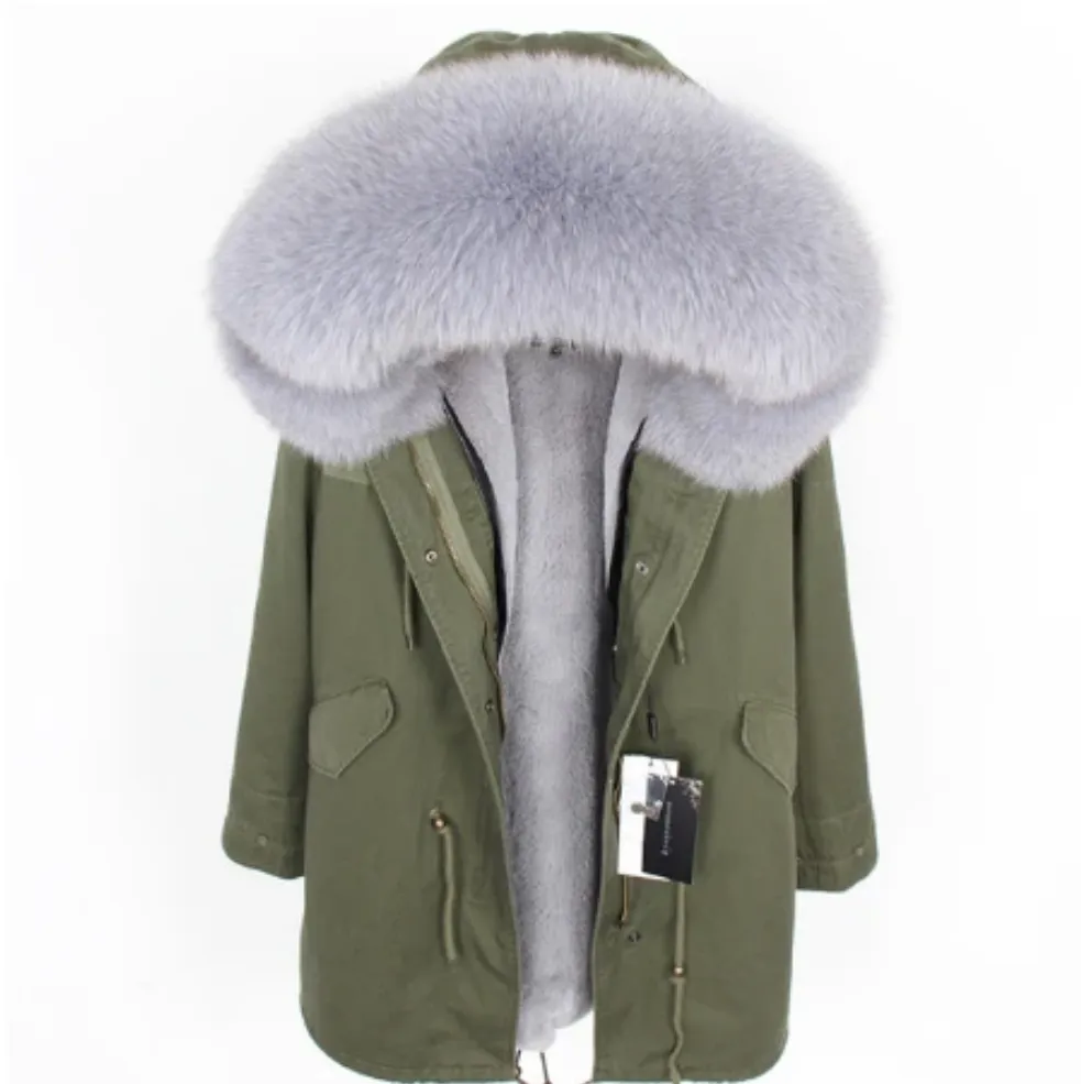 Women's Winter Casual Long Slim Thick Parka With Fox Fur
