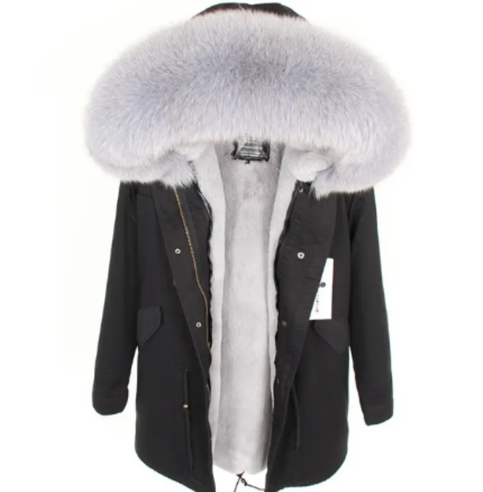 Women's Winter Casual Long Slim Thick Parka With Fox Fur