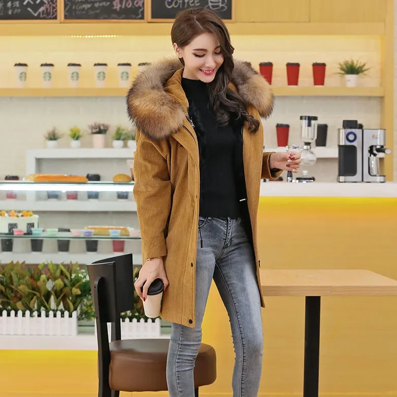 Women's Winter Casual Long Warm Coat With Raccoon Fur