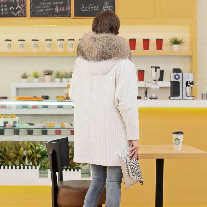 Women's Winter Casual Long Warm Coat With Raccoon Fur