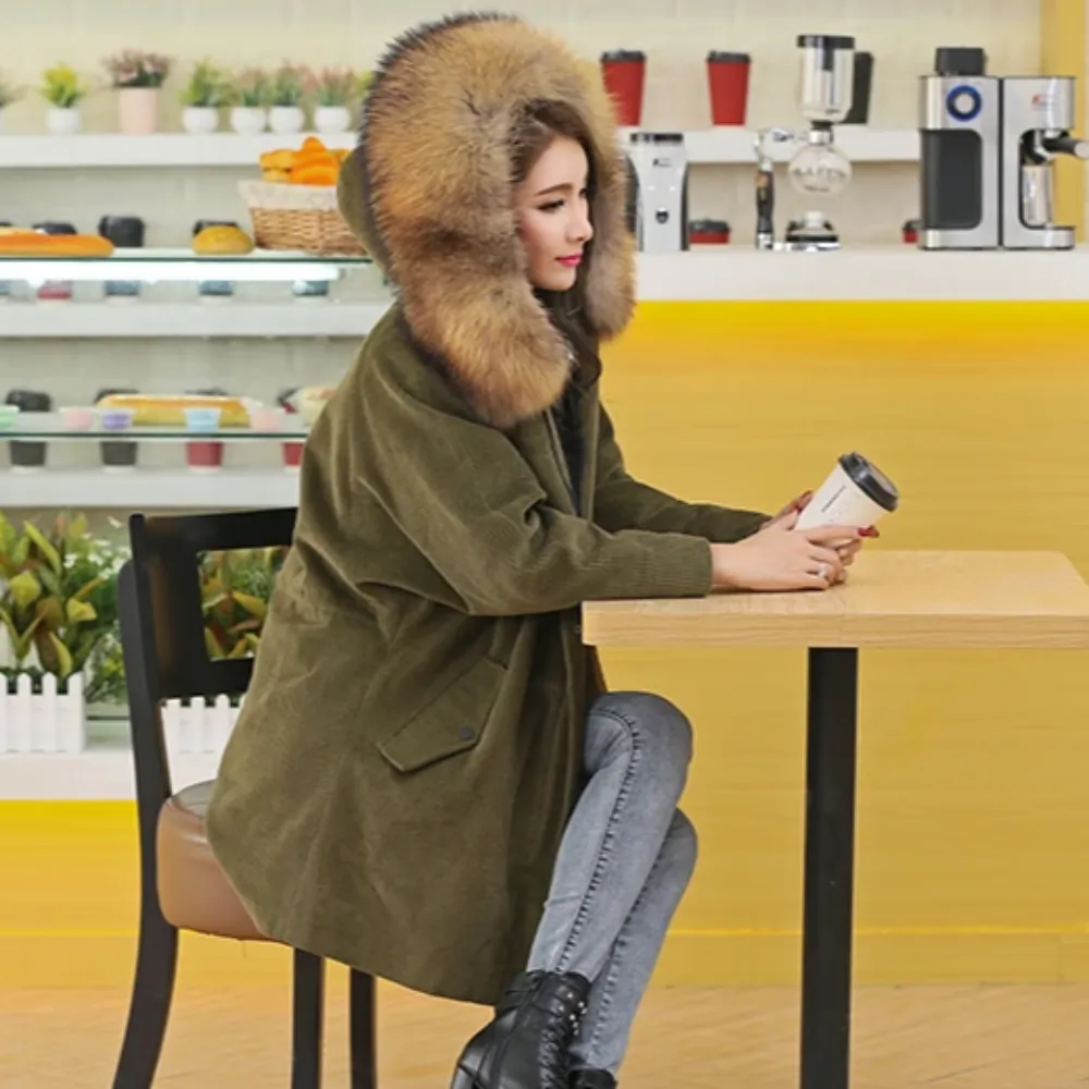 Women's Winter Casual Long Warm Coat With Raccoon Fur