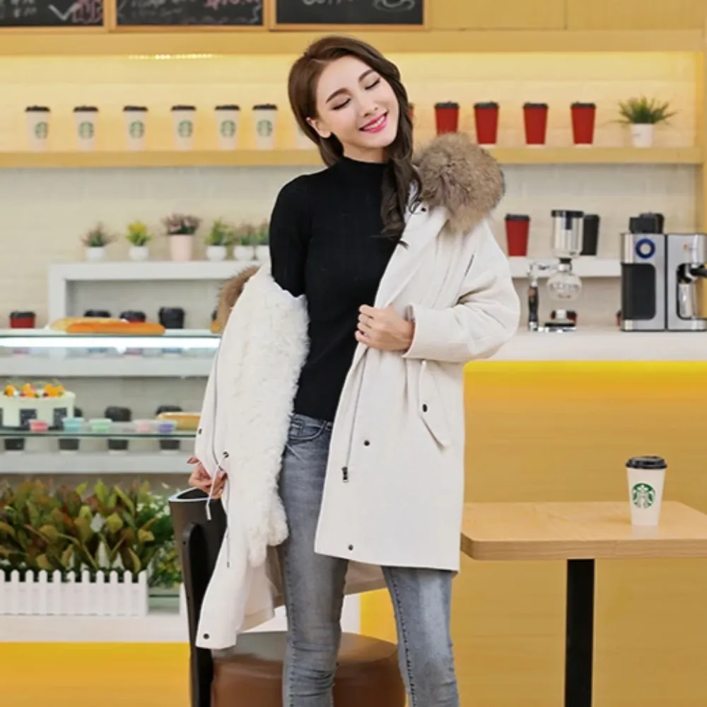 Women's Winter Casual Long Warm Coat With Raccoon Fur