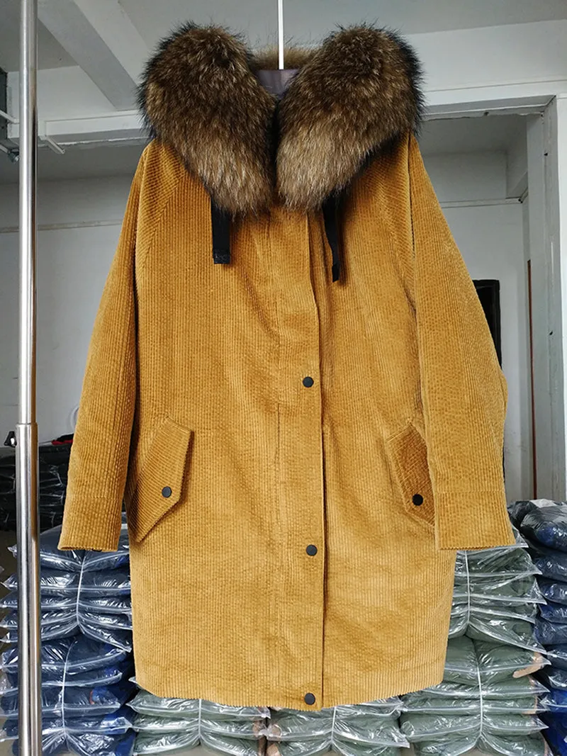 Women's Winter Casual Long Warm Coat With Raccoon Fur