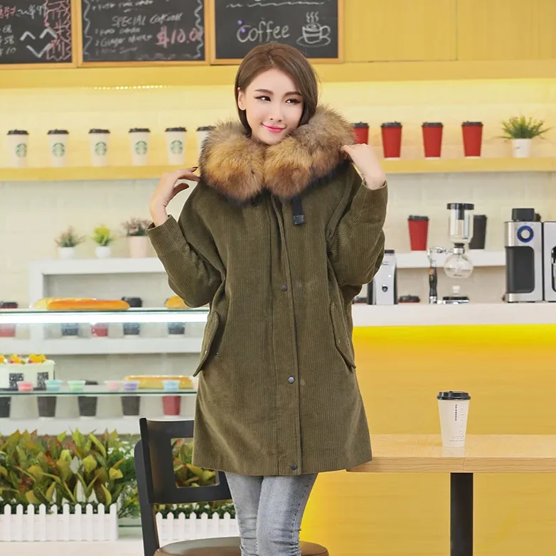 Women's Winter Casual Long Warm Coat With Raccoon Fur