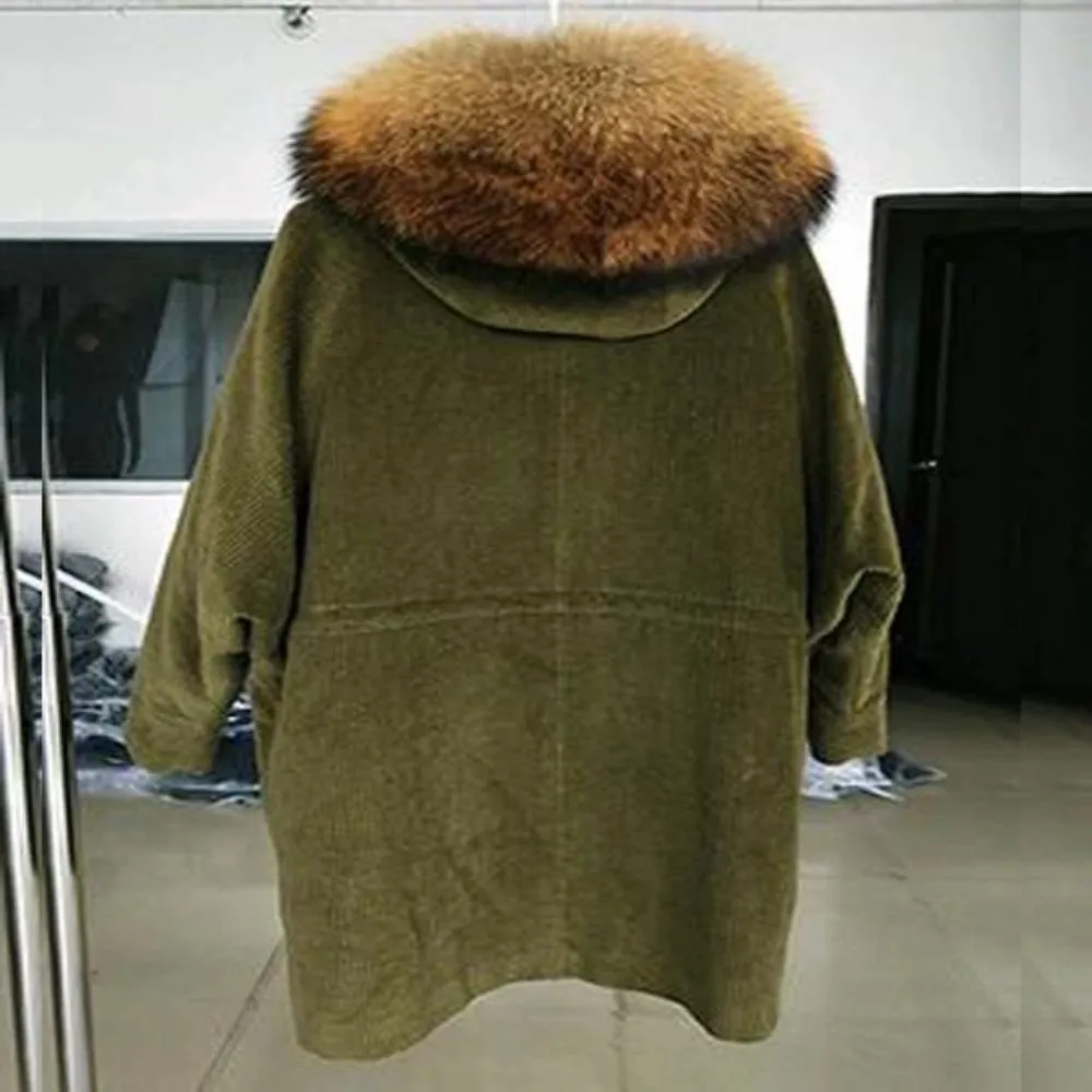 Women's Winter Casual Long Warm Coat With Raccoon Fur