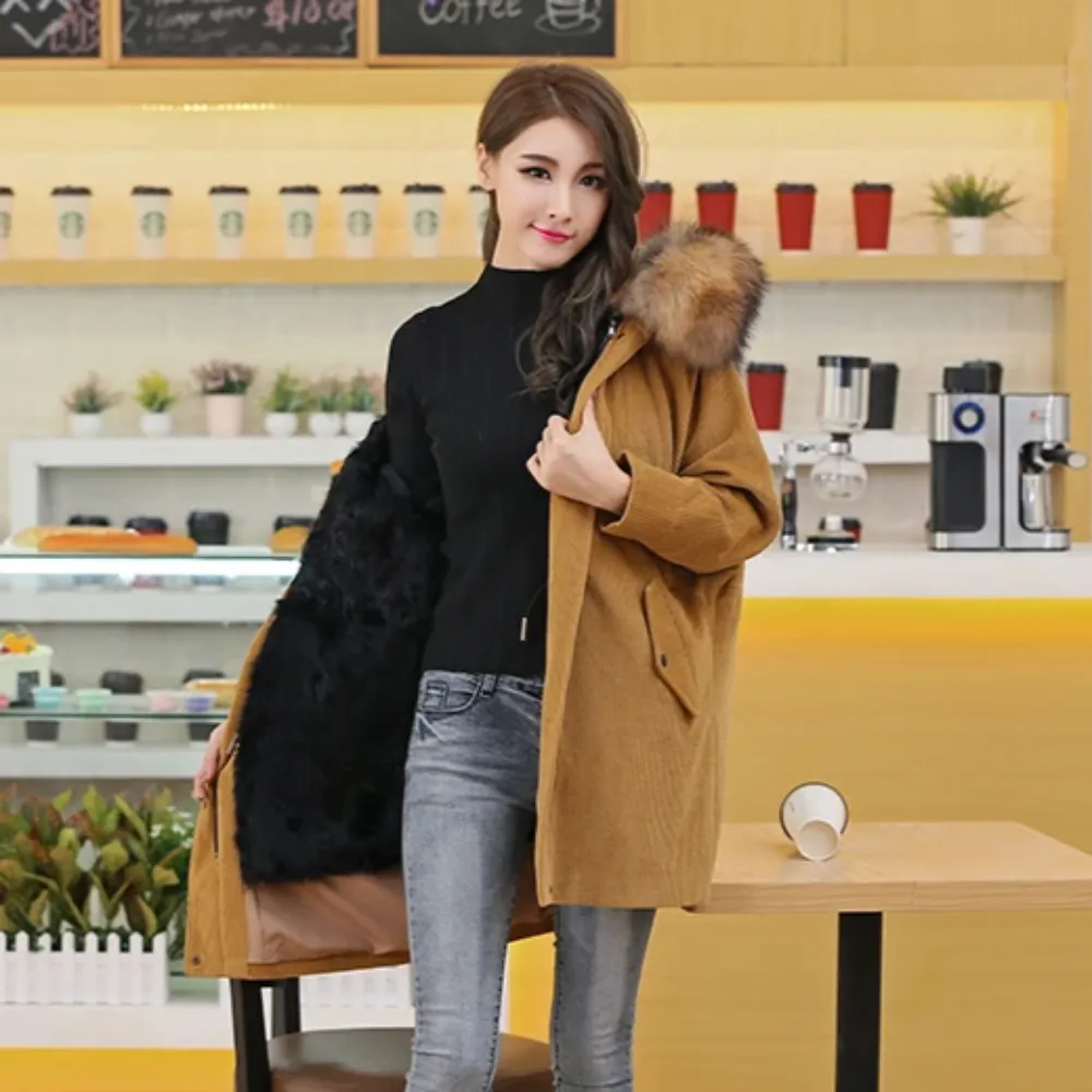 Women's Winter Casual Long Warm Coat With Raccoon Fur