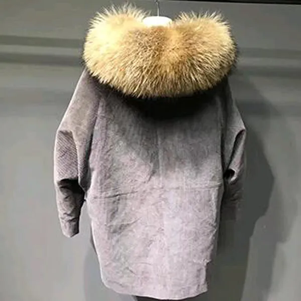 Women's Winter Casual Long Warm Coat With Raccoon Fur