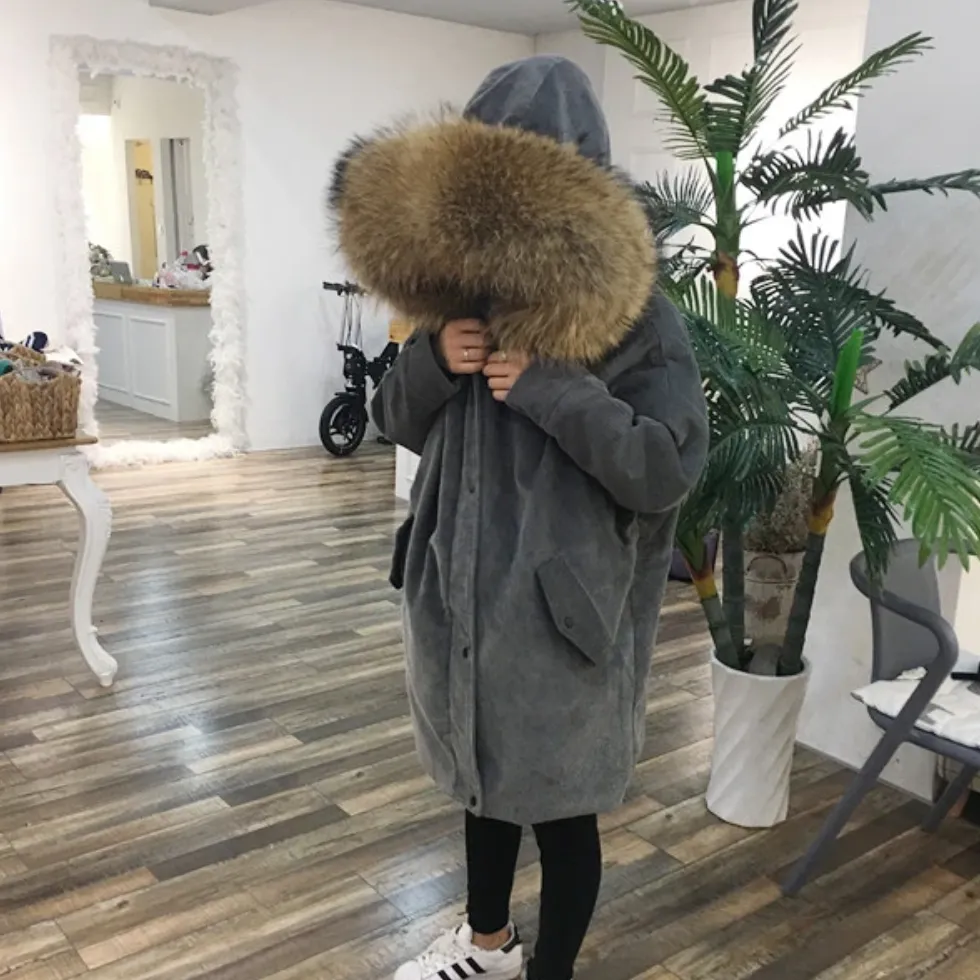 Women's Winter Casual Long Warm Coat With Raccoon Fur