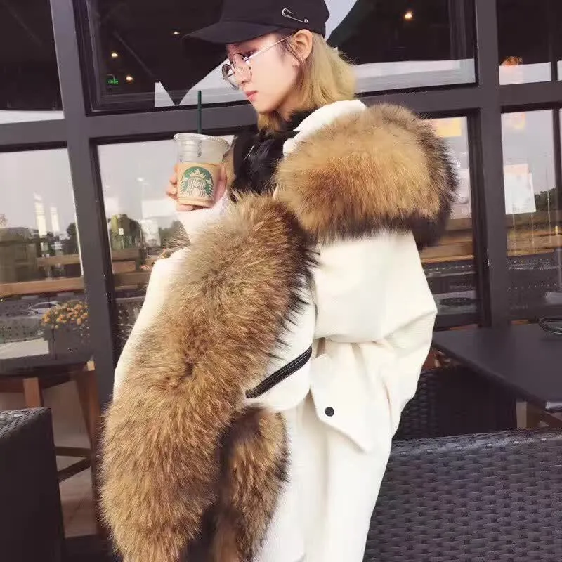 Women's Winter Casual Long Warm Coat With Raccoon Fur