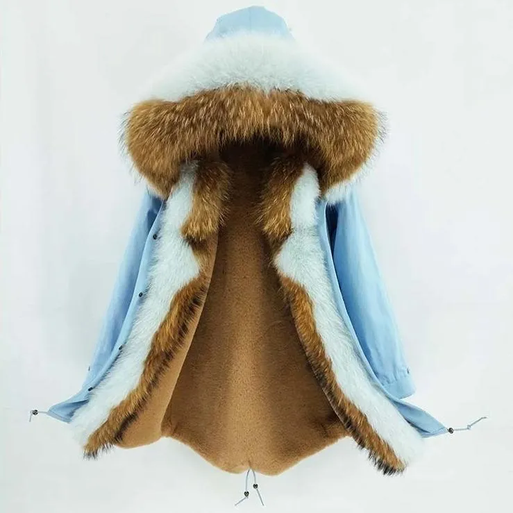 Women's Winter Casual Long Warm Parka With Raccoon Fur