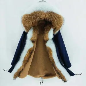 Women's Winter Casual Long Warm Parka With Raccoon Fur